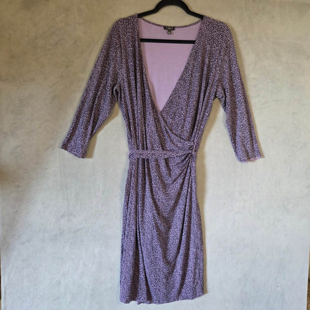 Talbots Chevron Faux Wrap Dress Women Size X (14-16) Stretch Office Classic